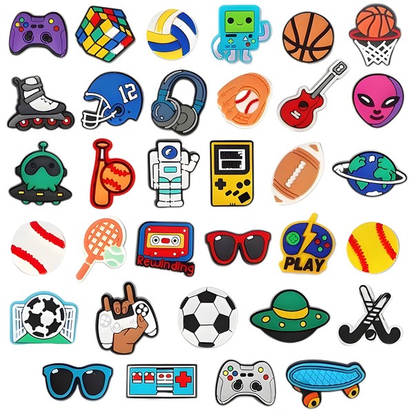 35 Pcs Shoe Charms for Clog, Cute Football Basketball Game