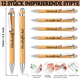 Eyezeeption Pack of 12 Good Luck Exam Bamboo Ballpoint Pen Farewell Gift Student, You Create The Lucky Pen, Inspirational Small Gifts for Leaving Farewell Gift for School Class. (B)