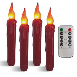 NjaoHoo Real Wax LED Flameless Christmas Short Taper Candles with Remote, 6.7 Inches Red Candlesticks, Dripless Battery Operated Flame Rustic Primitive Flameless Lights Holiday Decor, Pack of 4