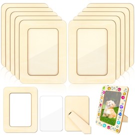 VOKOY 15 Pack Wooden Picture Frames for Crafts, 4" x 6" Photos DIY Wood Frames for Crafting,Unfinished Standing Photo Frame with Clear Protector DIY Wood Decorate for Mother's Day Birthday Party Gifts