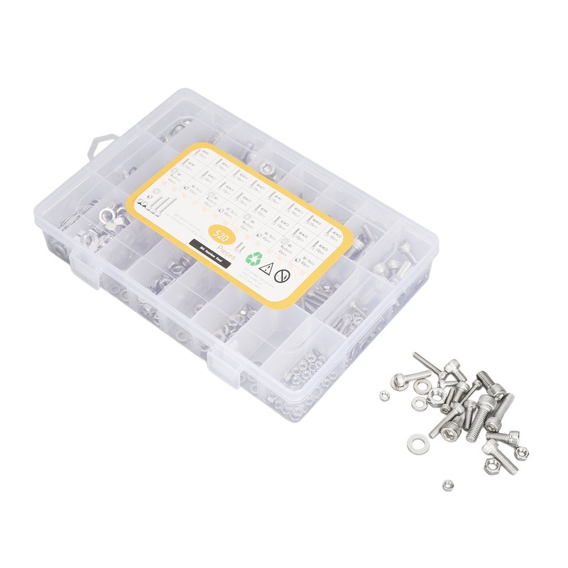 520Pcs Bolts Nuts Assortment Kit Metric M3 M4 M5 M6