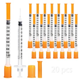U-100 Syringes 29G 1ml/cc 1/2" (12.7mm), Disposable Syringe for Scientific Lab, Individually Wrapped, Pack of 20