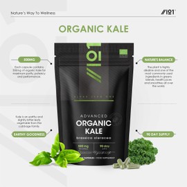 Organic Kale 500mg – High Strength Brassica Oleracea Supplement – 90 Vegan Capsules (3 Month Supply) – Resealable and Recyclable Pouch – by Alpha01