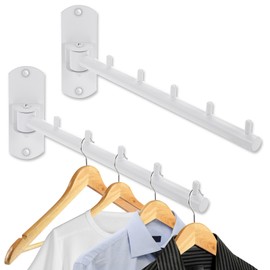 Sumnacon Clothes Rack, 2 Pcs Stainless Steel Clothes Hanger, Wall Mounted Clothes Hanging Organizer, Drying Rack with Swing Arm, Space Saving Hangers for Bathroom Laundry Room Closet, White