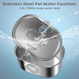 ONECUTE Cat Water Fountain Stainless Steel 3.2L/108oz Capacity, Automatic Pet Water Dispenser with Quiet Pump, and Dishwasher Safe Design for Cats, Dogs