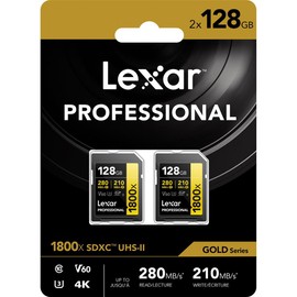 Lexar Gold Series Professional 1800x 128GB UHS-II SDXC Memory Card, 2-Pack