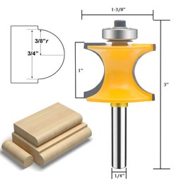 TAIWAIN 5PCS Router Bit Set Woodworking Cutter 1/4 Inch Shank, Half Round Bearing Bullnose Milling Door Cabinet Drawer Cutter Bits, Carbide Tipped Round Edge Cutting Ball Blade Radius 1/8" 3/16"