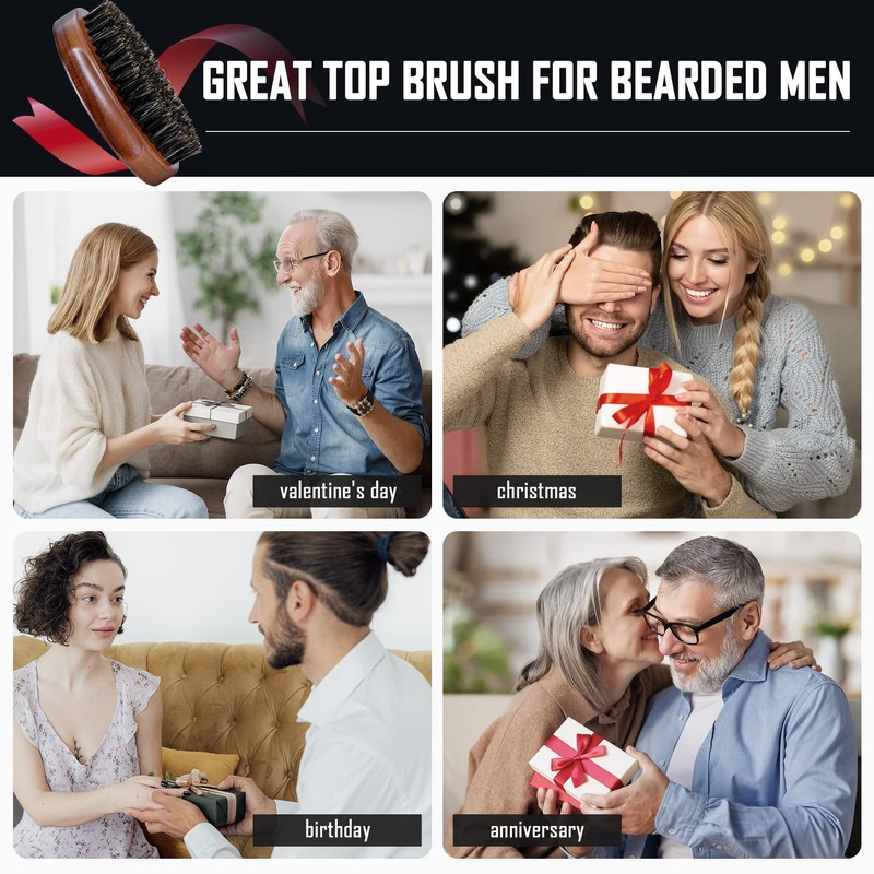 BFWood Boar Bristle Beard Brush, Black Wood Walnut Military Style,