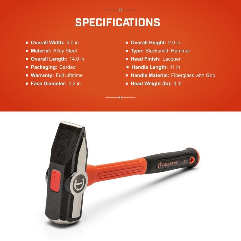 CRESCENT - HAMMER, 4LB BLACKSMITH, FIBERGLASS (CHFBS64)