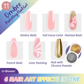 U-Shinein Ombre Gel Nail Polish Set,Colorful Painting Nail Gel with 50Pcs Nail Sponges & 4 Claws Metal Grabber for DIY Nail Art #11 Light Pink