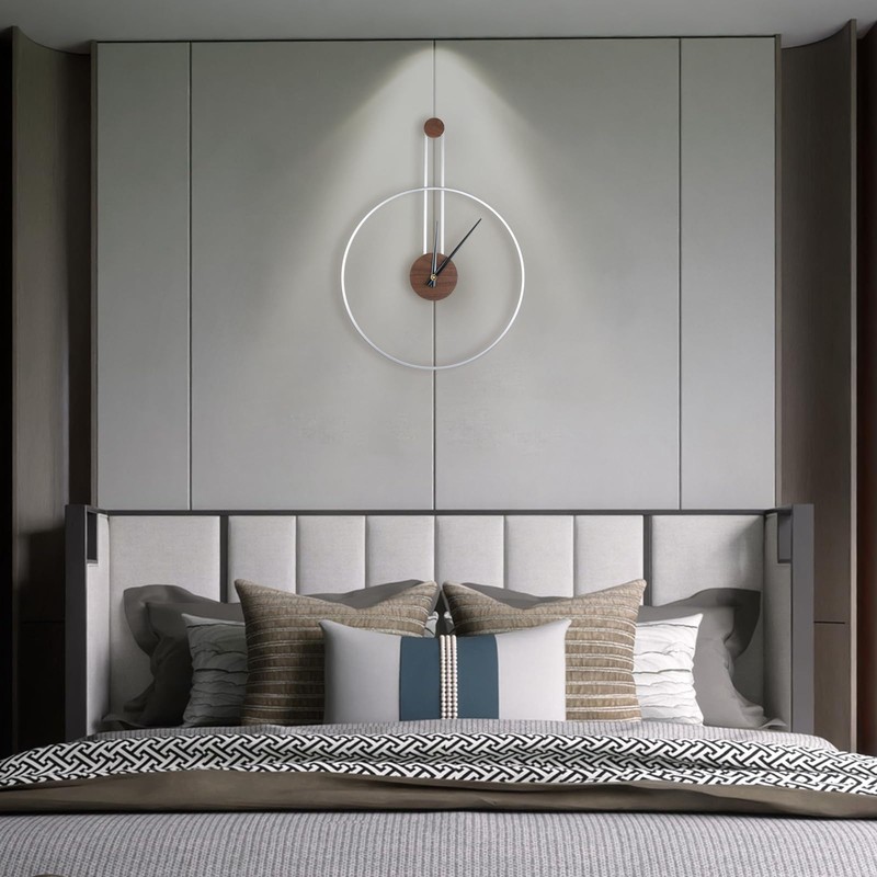 DRELIFAM Modern Wall Clock Large Wall Clocks with Walnut Dial