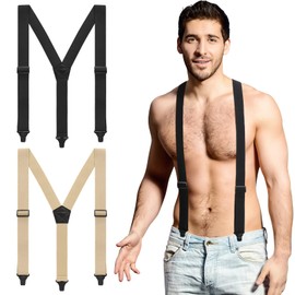 Janmercy 2 Pcs Under Clothing Suspenders for Men Airport Suspenders Plastic Clips Hiking Hidden Suspender for Men (Black, Khaki)