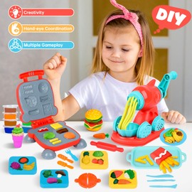 Jovicos Playdough Tools and Cutters, 51Pcs Dough Tools Noodle Burger Set with 24 Colors Dough, Playdough Sets for Kids, Modelling Clay Set, Kitchen Creations, Educational Toy Gift for Kids Ages 3+