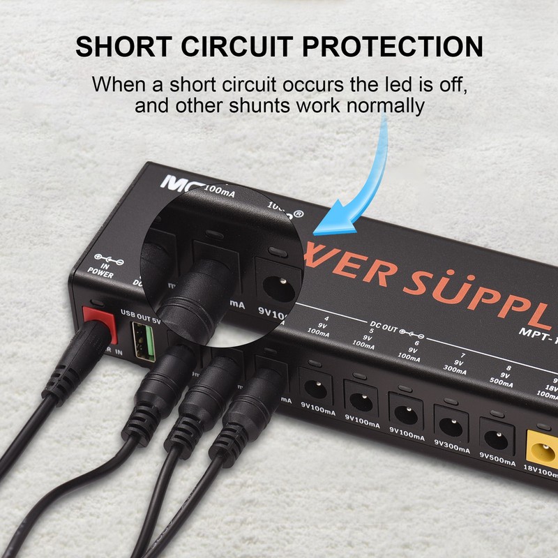 11-Channel Guitar Pedal Power Supply with Independent Short Circuit Protection