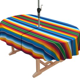 bnhjsdw Mexican Strips Outdoor Tablecloth with Umbrella Hole for Oval Table, Waterproof Strip Patio Table Cloth with Zipper - 52 x 70 inches