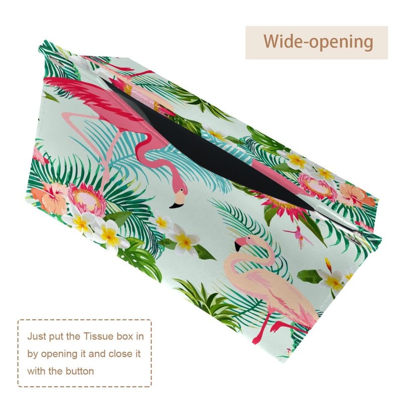 2 Pack Tissue Box Cover Holder, Flamingo Birds Rectangle Leather