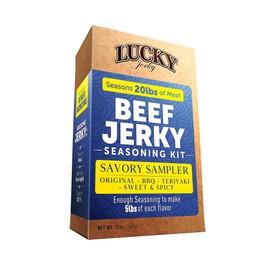 Lucky Jerky Ultimate Savory DIY Seasoning Kit - Makes 20lbs Total with 4 Flavors - Original, BBQ, Teriyaki, Sweet & Spicy Flavors - Perfect for Homemade Beef Jerky
