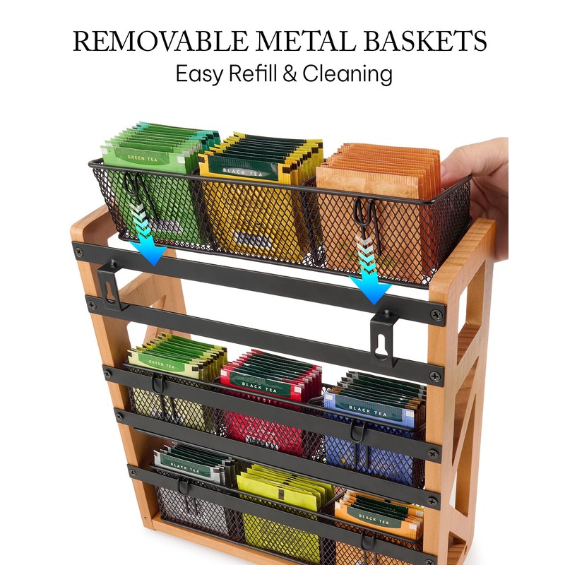 HULISEN 3 Tier Tea Bag Organizer for 120 Tea Bags,