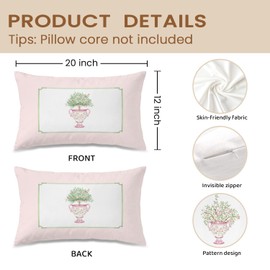 FOPENEM Pink Chinoiserie Floral Pillow Covers 12x20, Cottagecore Pink and Green Flower Botanical Decorative Throw Pillow Covers for Baby Girls Nursery Room Bedroom Home Sofa Couch, Set of 2