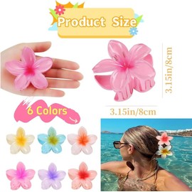 Plastic Hawaiian Plumeria Hair Clips, 6Pcs Hawaiian Flower Hair Clip Flower Hair Claw Clip Plumeria Claw Clip,Flower Hair Clip Hawaiian Plumeria Hair Clip,Plumeria Flower Hair Clips with 1 Rubber Band