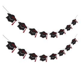 Vofrise Graduation Decorations Class of 2025 Red and Black Graduation Banner Glitter Pre-strung Graduation Cap Banner for 2025 Grad Decor Party Supplies