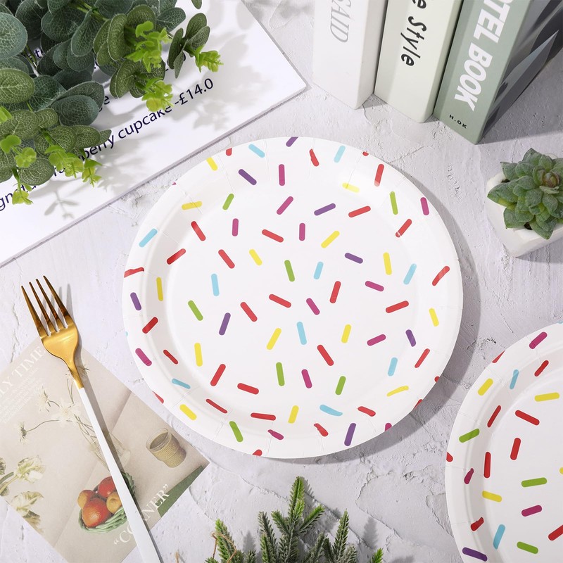 Whaline Confetti Sprinkle Paper Plate Cute Donut Disposable Plate Dessert