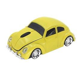 ECOiNVA VW Beetle Wireless Sports Car Shape Mouse Mice Computer Laptop PC Optical Mouse 2.4GHz Nano USB AAA Battery Power Glossy Surface LED Light (Yellow)