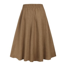 ZAFUL Women's Winter Skirt Plaid A-Line Pleated Midi Skirt High Elastic Waist Vintage Tartan Skirt with Pockets 0-Solid Camel M