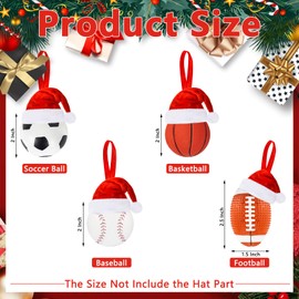 Subyan 2 Inches 3D Christmas Baseball Ornament with Red Santa Hat, 2024 Resin Sport Ball Ornaments for Christmas Tree Decoration, Holiday Hanging Balls Baubles for Home Party Supplies