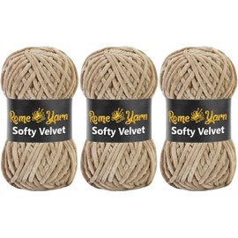 Rome Yarn Softy Velvet Wool 100 g - 120 m | Velvet Yarn Chunky Chenille Wool, Baby Wool, Amigurumi Super Bulky Yarn for Crochet and Knitting Wool (952 Beige)