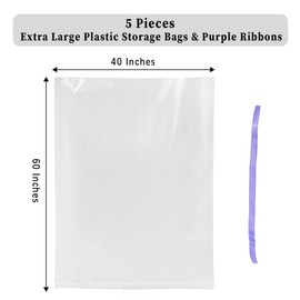 Extra Large Clear Plastic Storage Bags,5Pieces 40x60 Inches Big Giant Jumbo Huge Plastic Storage Bags for Luggage, Suitcase,Furniture,5 Ribbons Included