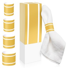 200Pcs Upgrade Lengthened Paper Napkin Band,Napkin Ring Self Adhesive, Silverware Wraps Bands Bulk for Rolling Silverware Table Setup Wedding Event Party Supply (Gold, Large)