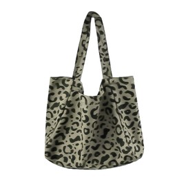 DHSBGWSX 1 x green shoulder bag with leopard print, large shoulder bag, women's canvas bag, large shopping bag, fashionable and versatile shopping bag, Green