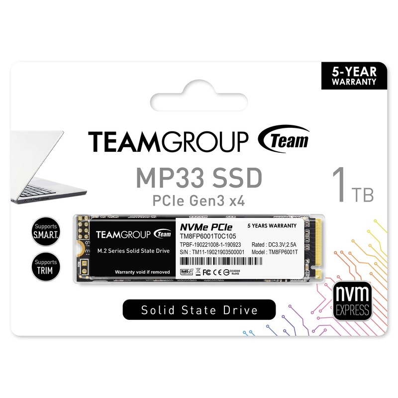 Team M.2 2280 NVMe SSD 1TB PCIe Gen3x4 MP33 Series