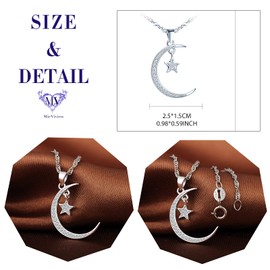 MicVivien Women's Necklace 925 Sterling Silver Star and Moon Pendant with Zirconia Necklace for Mum Grandma Women Girlfriend, Cubic Zirconia Sterling Silver, Cubic Zirconia
