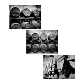KREATIVE ARTS 3-Piece Wine Barrel Canvas Wall Art, Black and White Winery Decor, Antique Barrel Print for Kitchen Dining Room, Stretched Ready to Hang12x16'' Each