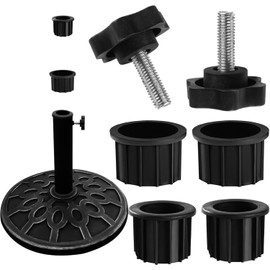 Jesiah 1 Set Umbrella Stand Replacement Parts Kit, Parasol Base Insert Including 4Pcs Umbrella Hole Rings 2Pcs M8 Hand Knob Screws for Outdoor Patio Table Balcony Backyard Balcony Decks (Black)