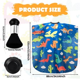 Kaslaider Kids Hair Cutting Cape, Waterproof Children Salon Cape Apron, Adjustable Neckline Hair Cutting Cover, Cartoon Dinosaur Hairdresser Cape with Neck Duster Brush for Boys Girls