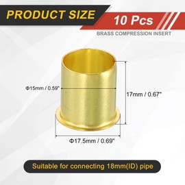 uxcell 10Pcs Fit for 15mm(9/16") Tube ID Brass Compression Fitting, Insert Tube Support Compression Sleeve Fitting, Sleeve Ferrules for Water Oil Air Pipe