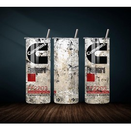 Cummins Fleetguard Fuel Filter Skinny 20oz Tumbler Vintage Rust Effect Beverage Bottle Drinkware Lid Flasks Stainless - Design: 30oz