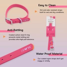 Wild One, Limited Edition, Designer Collection, Pink Dog Collar, Easy-Clean, All Weather Flex-Poly Strap with Metal, Durable, Dirt and Odor Resistant, Medium