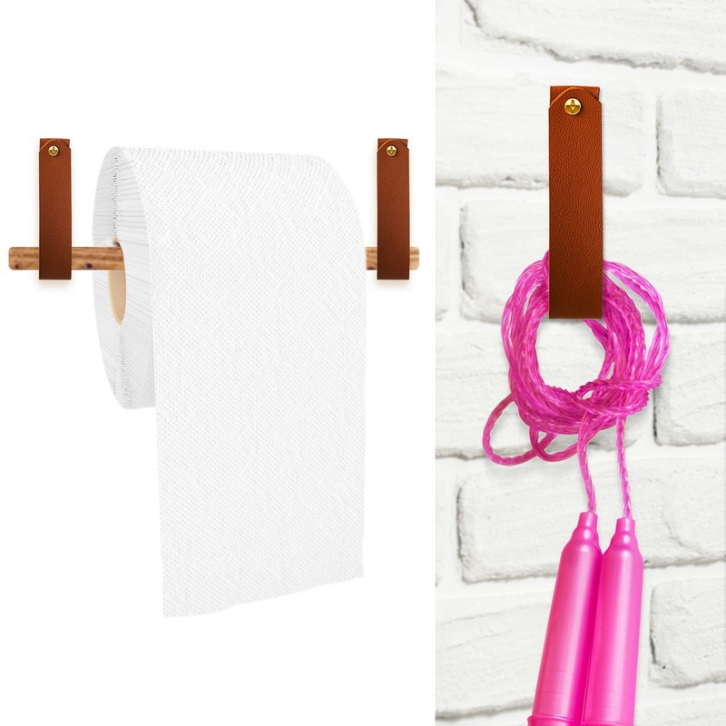Abeillo 4 Pcs Leather Wall Hooks, Wall Hanging Straps Hanger