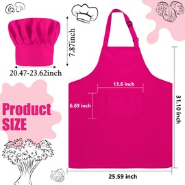 SATINIOR 2 Pcs Chef Costume for Women Men Chef Hat Apron Set for Adult Baker Apron Hat for Cooking Cosplay(Rose Red,Solid Style)