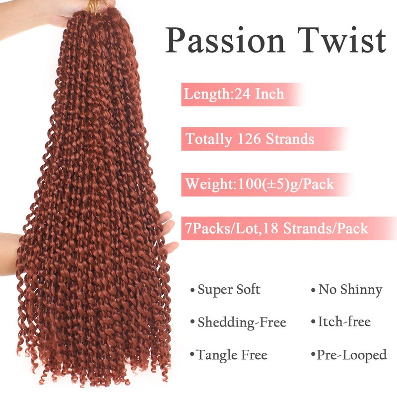 Leeven 7 Packs 24 Inch Copper Red Passion Twist Hair