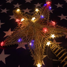 ZELUXDOT 6 Packs 6.6ft 20 LEDs Star Fairy Lights Battery Operated,4th of July Decorations Mini Star String Lights,Waterproof Twinkle Starry Light for Independence Day Memorial Day,Red White and Blue