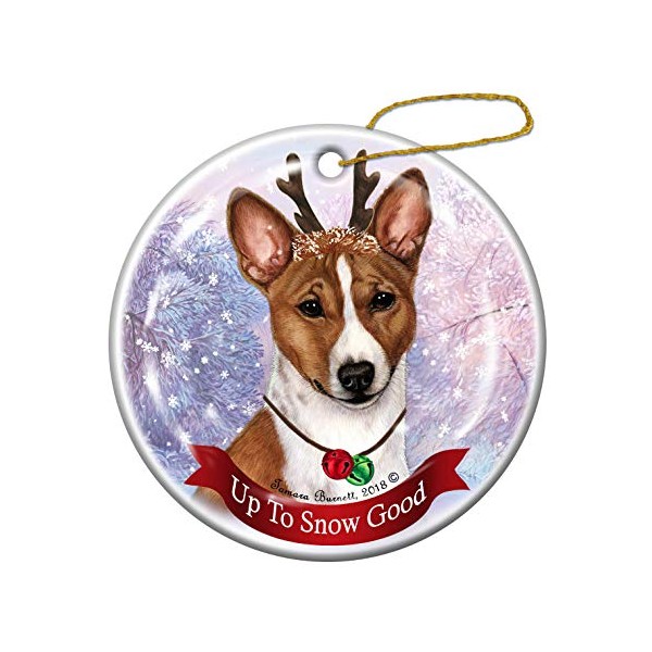 Holiday Pet Gifts Basenji Red and White Reindeer Dog Porcelain