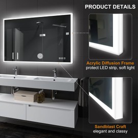 SBAGNO LED Bathroom Mirror with Lights, 32''x28'' 3D Border Bathroom Vanity Wall Mirror with Buletooth, Anti-Fog, Stepless Dimmable, 3 Colors, Tempered Glass Lighted Vanity Mirror for Bathroom