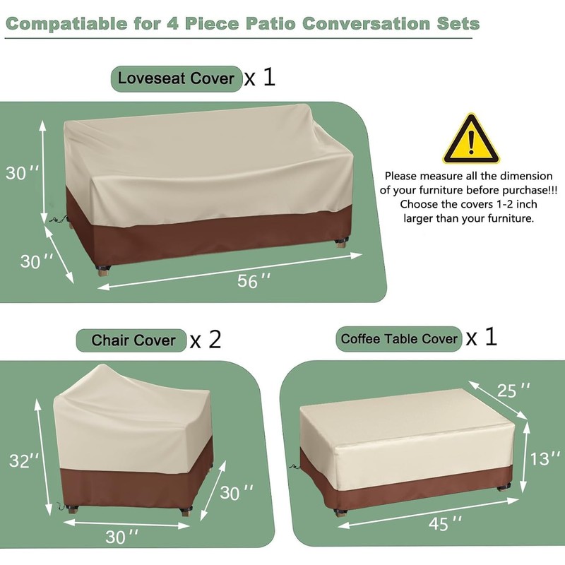 Gasadar Patio Furniture Cover 4 Piece Set, Beige & Brown