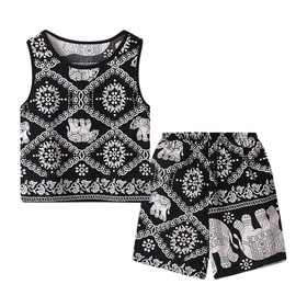 Girl Baby Outfit Toddlers Kids Girls Boys Fashional Floral 3D Prints Sleeveless Vest Top Short (Black, 3-4 Years)