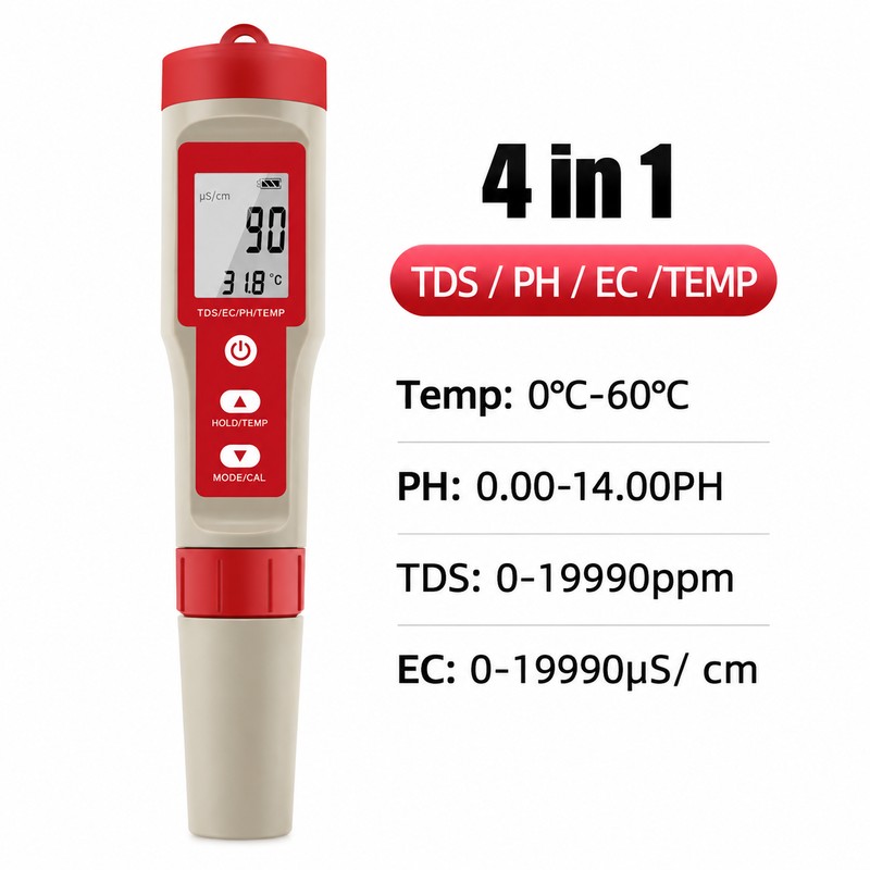 4-in-1 Digital Water Quality Tester for pH, TDS, EC &